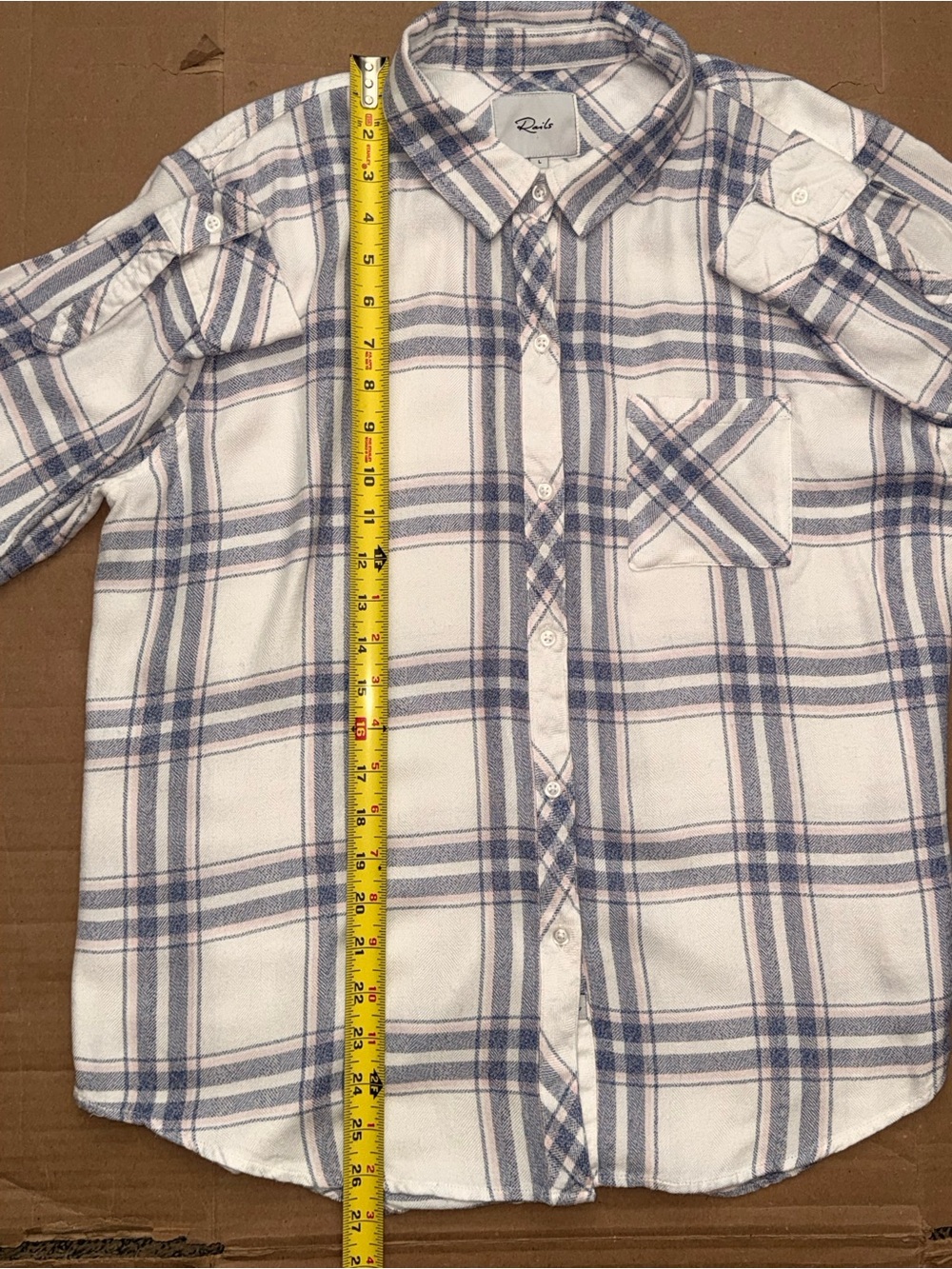 Rails Hunter Plaid Button Down Shirt White Blush Patriot Size L EUC - Picture 6 of 9